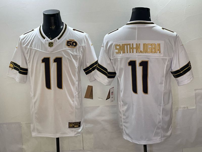 Men 2026 Seattle Seahawks #11 Smith-Hjigba White gold 3th generations Nike Limited NFL Jersey style 003